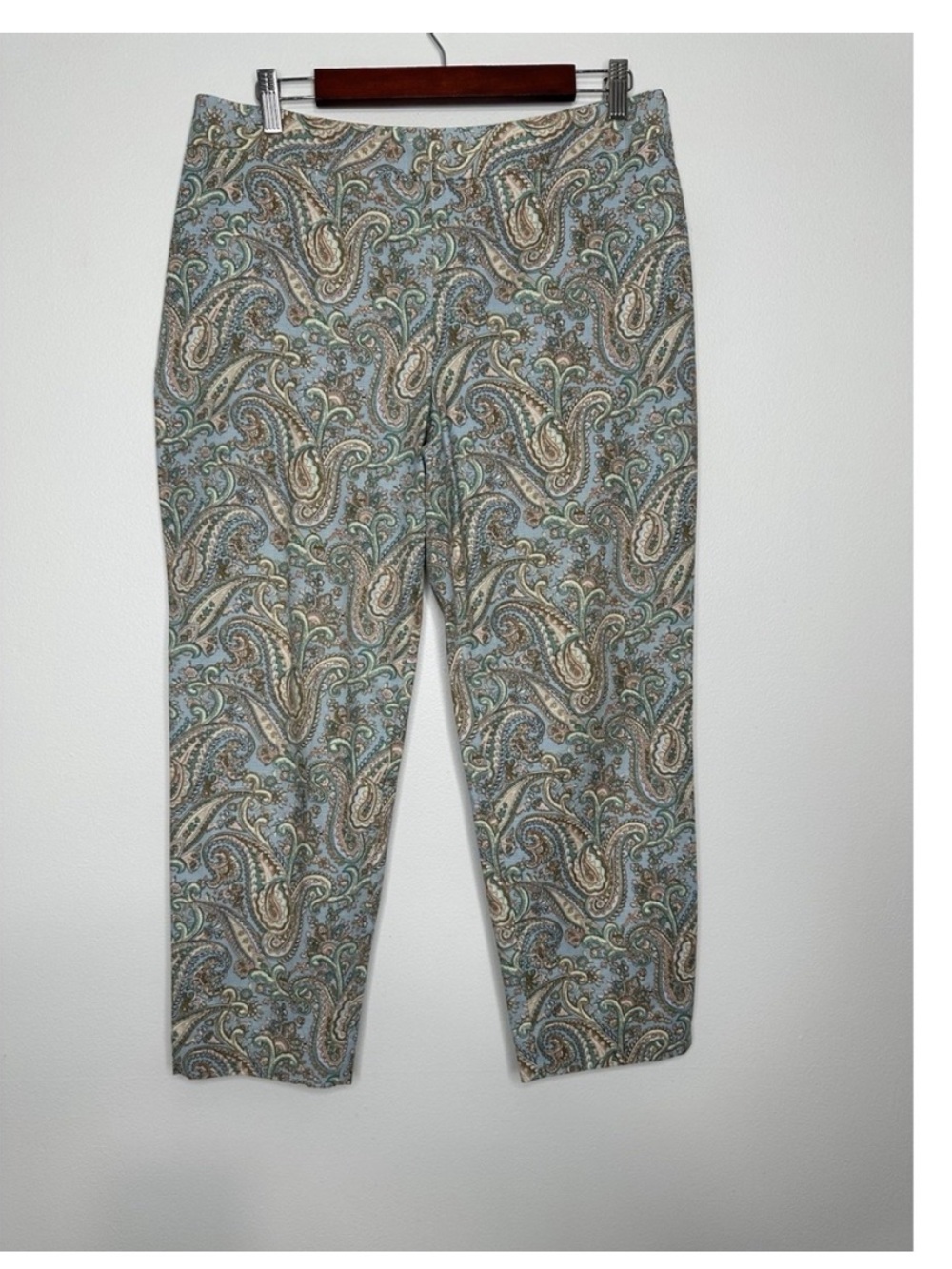 Talbots Chatham Cropped Pants Size 12P‎ Blue Paisley Cotton Blend Floral
